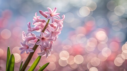 Macro shot of pink hyacinth flower with dreamy bokeh background