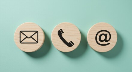Contact methods represented by wooden tokens on a soft green background