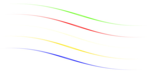 Colorful curved light lines abstract background in red, green, yellow, and blue glowing neon wave flowing pattern for modern digital art and design