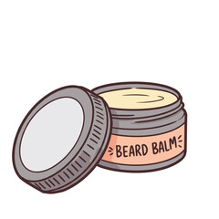 Beard balm container with lid opened and cream visible  