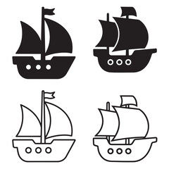 Ship Icon Silhouette and Outline Vector