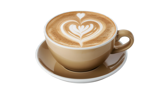 Warm cup of coffee with beautiful latte art showcases skillful craftsmanship in cozy cafe setting during a bright morning