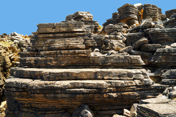 Peniche cliffs near Cabo Carvoeiro with sedimentary carbonate rocks from the jurassic in Portugal, Europe
