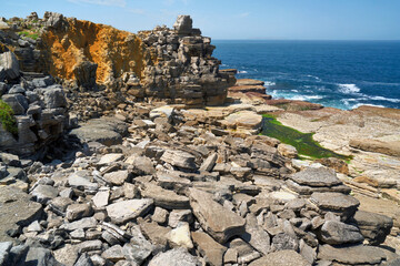 Peniche cliffs near Cabo Carvoeiro with sedimentary carbonate rocks from the jurassic in Portugal, Europe