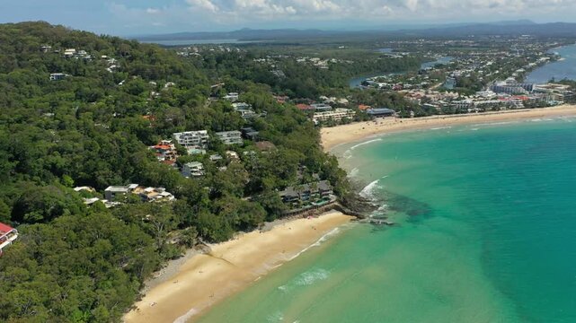 Aerial view of noosa heads coastline with beach and turquoise water