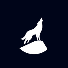 Clean vector icon of howling wolf on black background. Great for rustic branding, nature tech, and outdoor designs.