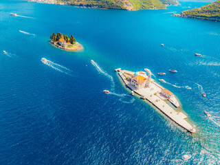Saint George Island and Church of Our Lady of the Rocks in Perast, Montenegro near Perast on shore of Boka Kotor bay (Boka Kotorska) in Montenegro