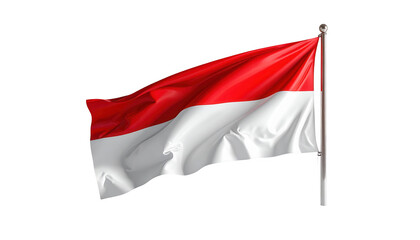A vibrant, waving flag of red and white, displayed against a stark black background.