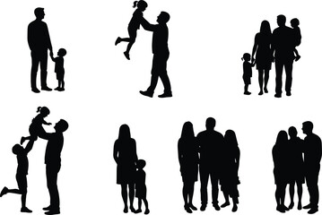 family, parents, children, bonding, love, care, support, silhouette, black, vector, illustration, interaction, togetherness, lifestyle, group, standing, lifting, hugging, affection, relationship