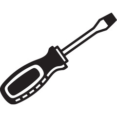 Flat head screwdriver isolated on white background, a simple black and white illustration for repair, construction, and home improvement projects