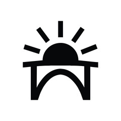 Minimalist sunrise over bridge icon vector graphic.