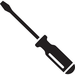 Screwdriver tool isolated on white background, a simple black silhouette for repair, construction, or diy projects, showcasing its functionality