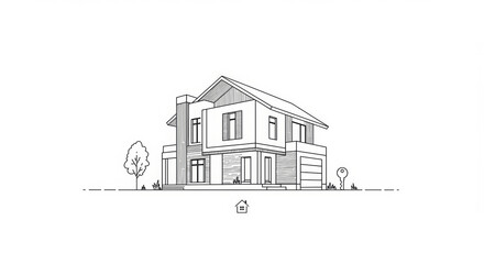 Fototapeta premium Modern Line Art House Illustration With Minimalist Design and Property Key