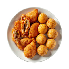 Assortment of fried indian snacks isolated on transparent background