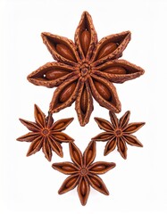 Arrangement of Brown Star Anise on Clean White Background Close Up