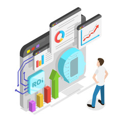 3D Isometric Flat  Illustration of Marketing and AI Technologies. Item 1