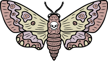 Hand drawn realistic hawk moth butterfly doodle illustration. Perfect for banner, poster, logo, sticker, label, sale. 