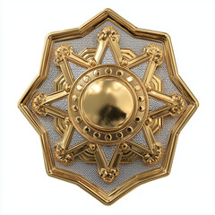 Golden police badge isolated on white background.
