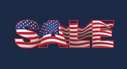 Patriotic sale promotion featuring the American flag design in a stylized font.