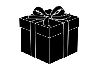 A stylized glowing outline of a gift box with a bow isolated on transparent background