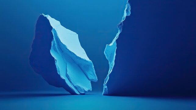 abstract, c4d, 3d render, large piece broken in half, material texture, simple, bright blue, broken open,