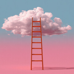 Step ladder leading to clouds . Growth, future, development concept. Minimal pink compostition