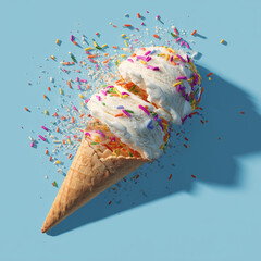 Infographic design of ice cream with colorful sprinkles. Minimal summer background. Food deconstructed food styling concept.
