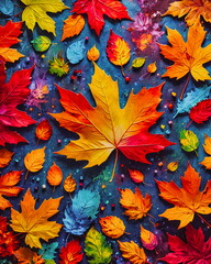 Colorful Leaves on Midnight Blue