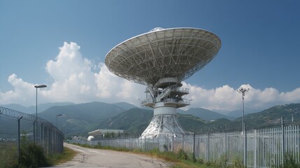 large satellite dish mountain backdrop
