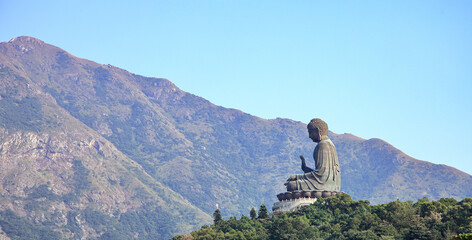 Tian Tan Buddha( the Big Buddha ) at  Po Lin Monastery Lantau Island, Hong Kong with beautiful sierra and blue sky background.