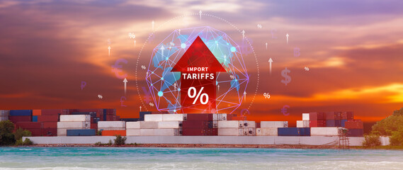 Import tariffs increase concept, Government import tax to boost economy, industrial growth tax,...