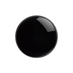 a glossy black circular solid object against a white background, with no shadows and high-definition quality.
