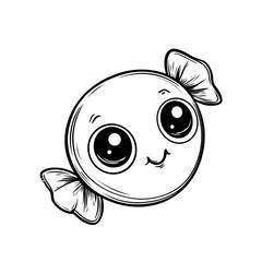 candy cute food kawaii coloring book, black & white designs, line art vector illustration, coloring page, coloring book