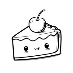cake cute food kawaii coloring book, black & white designs, line art vector illustration, coloring page, coloring book
