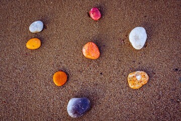 colored pebbles on the beach