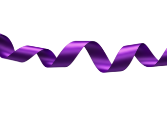 A vibrant purple satin ribbon gracefully curling and twisting in a wavy pattern isolated on transparent background