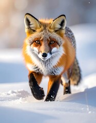 Obraz premium A red fox strolls through snowy terrain