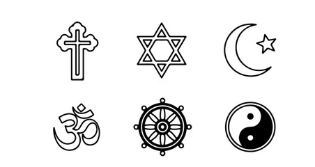 Symbols of various world religions, representing faith and spirituality