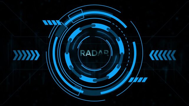 Futuristic Blue HUD Circle with the word RADAR in the center on a dark digital background radar - Powered by Adobe