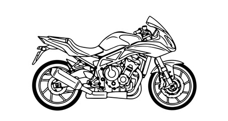 Naklejka premium Detailed line drawing of a modern sport motorcycle