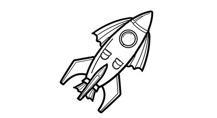 Illustration of a black and white rocket ship, ready for blast off into space