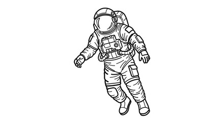Detailed line drawing of an astronaut in space suit floating