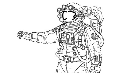 Fototapeta premium Hand drawn sketch of astronaut in spacesuit for coloring book or design