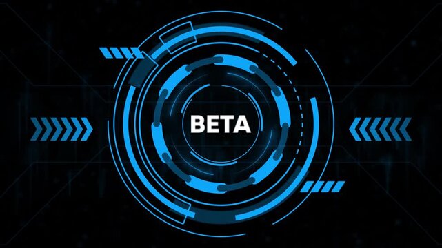 Futuristic Blue HUD Circle with the word BETA on a dark digital background beta technology