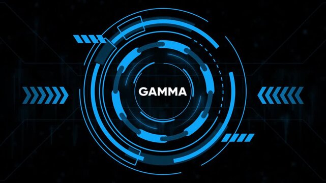 Futuristic Blue HUD Circle with the word GAMA on a dark digital background gamma technology