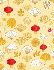 Obraz premium A repeating pattern of Asian-inspired elements