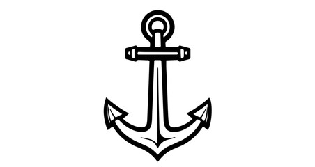 Simple black and white drawing of an anchor, a classic nautical symbol