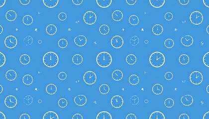 A repeating pattern of white clocks on a light blue background