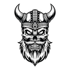 Vector art of skull of a viking warrior with beard isolated on white background