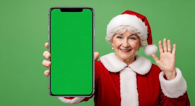 Santa Claus with Smartphone and Green Screen